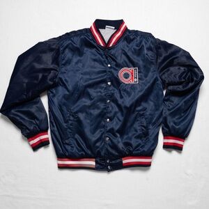Rare Vintage 1980s Adidas‎ Trefoil Satin Bomber Jacket – Navy/Red – Men’s L, EUC